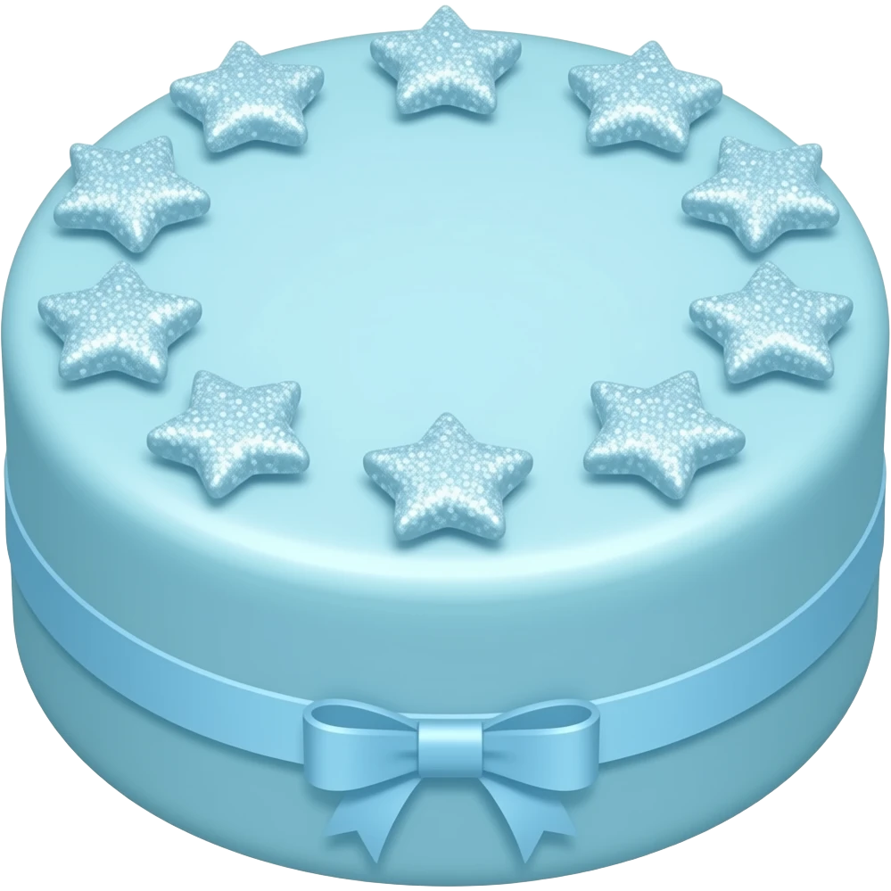 Light blue starry light blue ribboned cake emoji