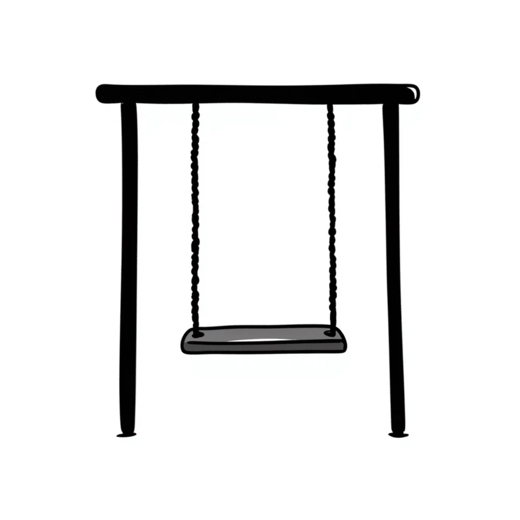 a children's swing with ropes and a seat, playful and safe design, pastel colors dd9fb0, ffc6d3, a3bfc9, c4bee2, f1b091, detailed hand-drawn doodle style emoji