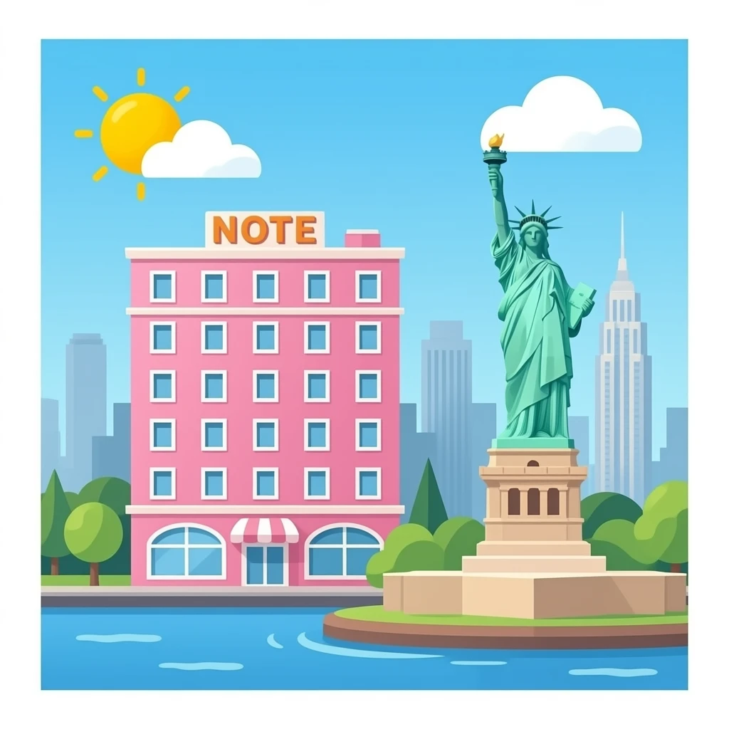 PINK HOTEL BUILDING in New York statue-of-liberty emoji