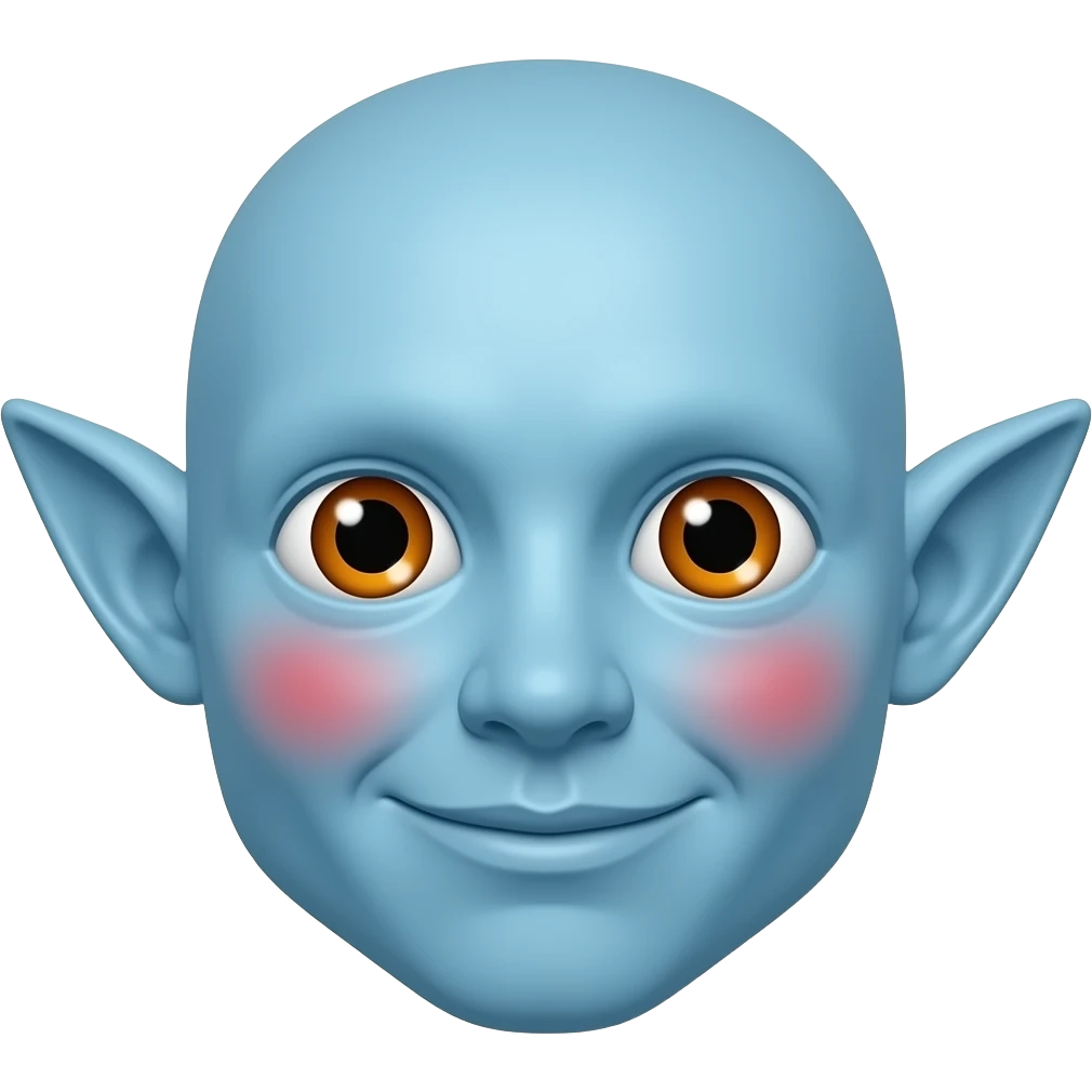 높은색상출력.   엘프 귀 파란 얼굴의 붉은색 홍조 큰눈 오렌지색 작은 동공 이모티콘 emoji