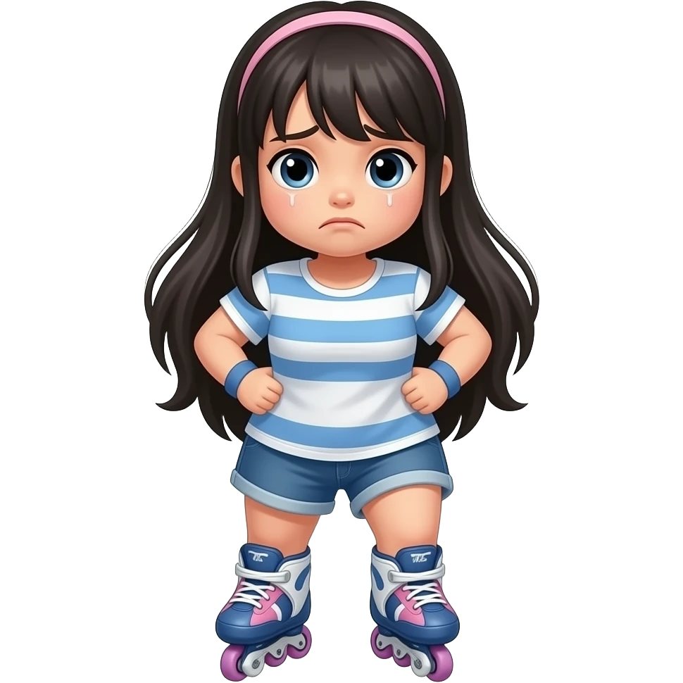 Depressed Fat Asian girl on rollerblades with long hair emoji