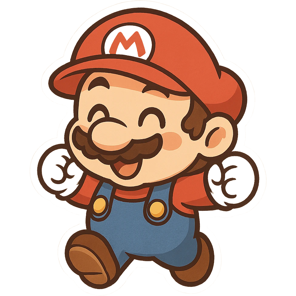 Mario, red hat, blue overalls, mustache, cheerful, classic video game character emoji