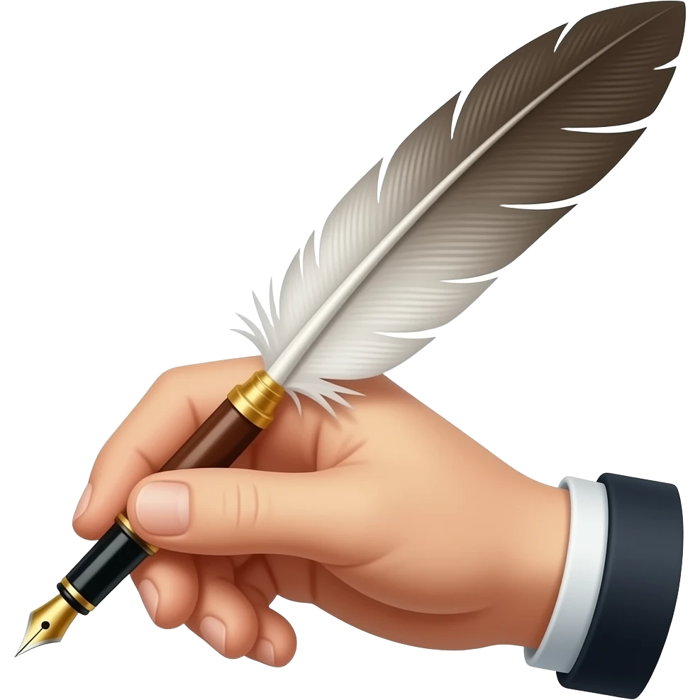 hand with an old Fountain Pen big long feather emoji