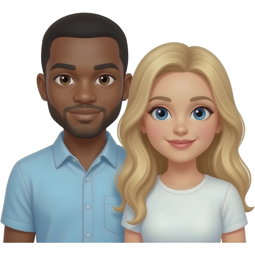 African man and Caucasian woman with blonde hair and blue eyes in love emoji