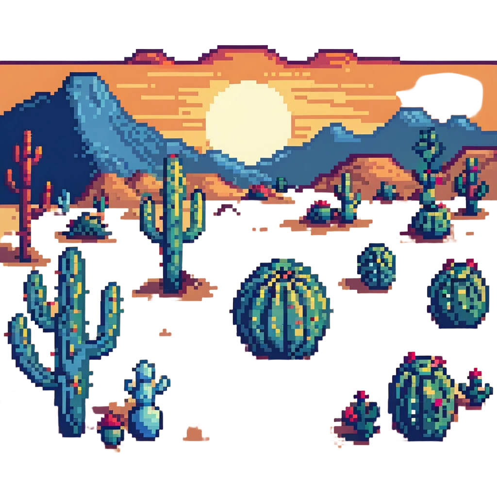 desert landscape with cactus and sunset emoji