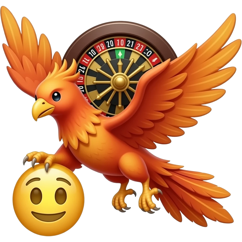a phoenix flying while carrying a roulette wheel simple emoji on its claws emoji