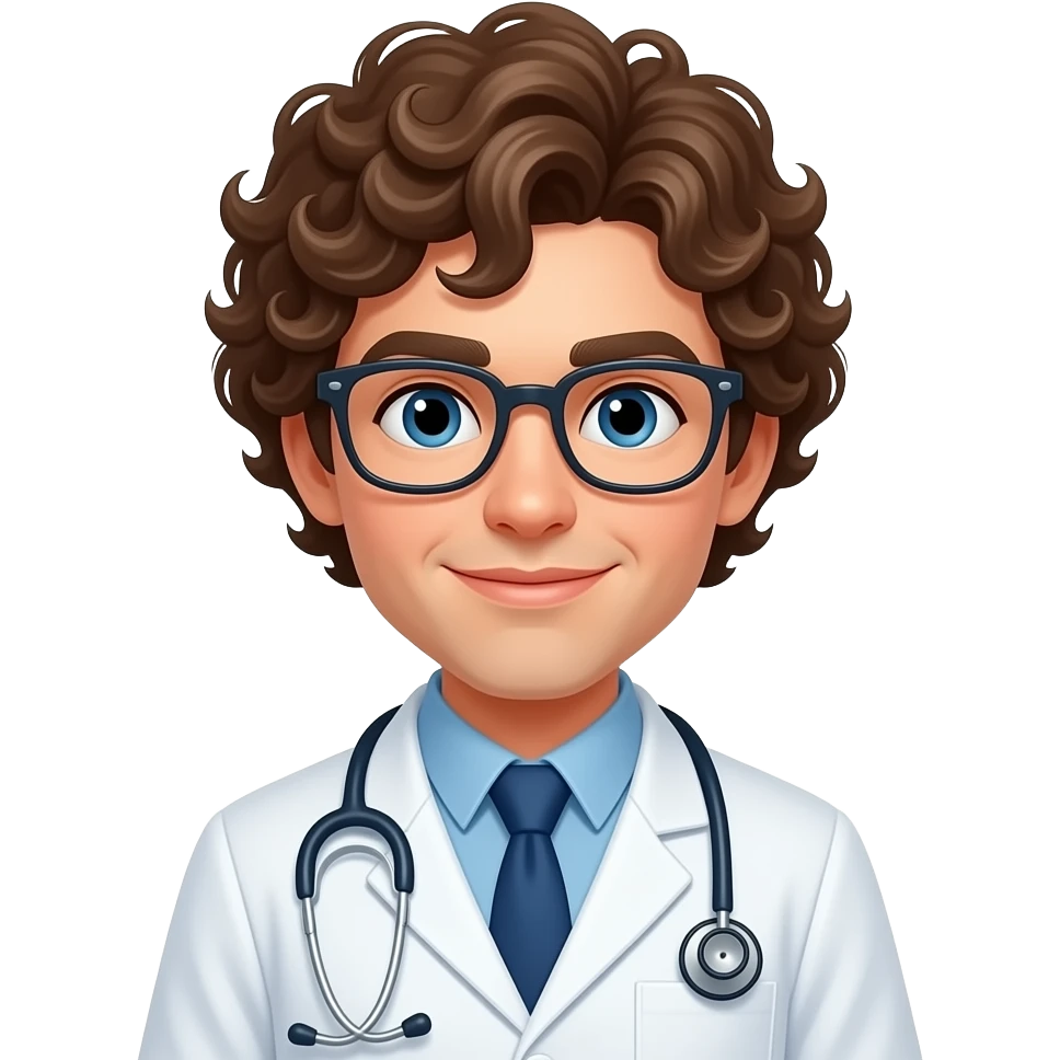 doctor with curly brown hairs wear a glasses emoji