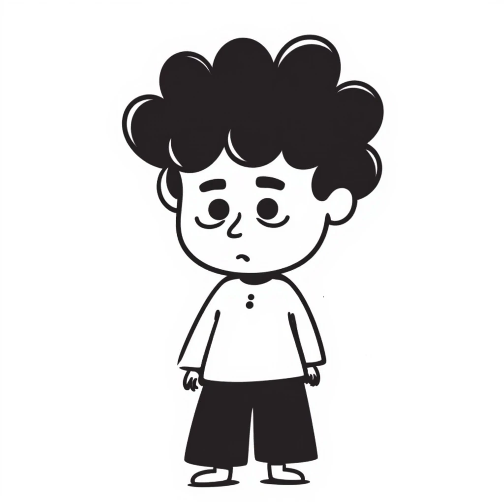 hand drawn doodle of an emo face with black hair and sad expression emoji