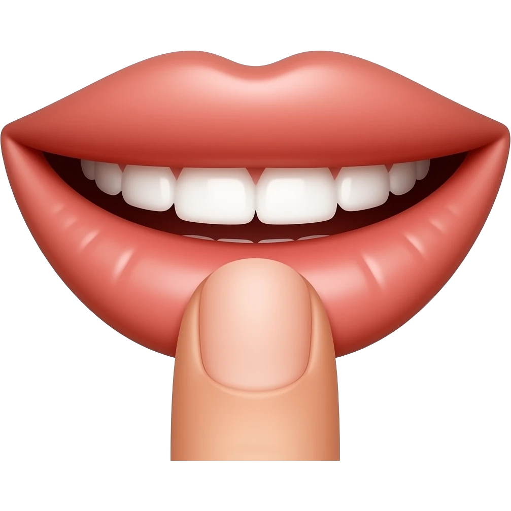 Smiling mouth with a finger on the bottom lips emoji