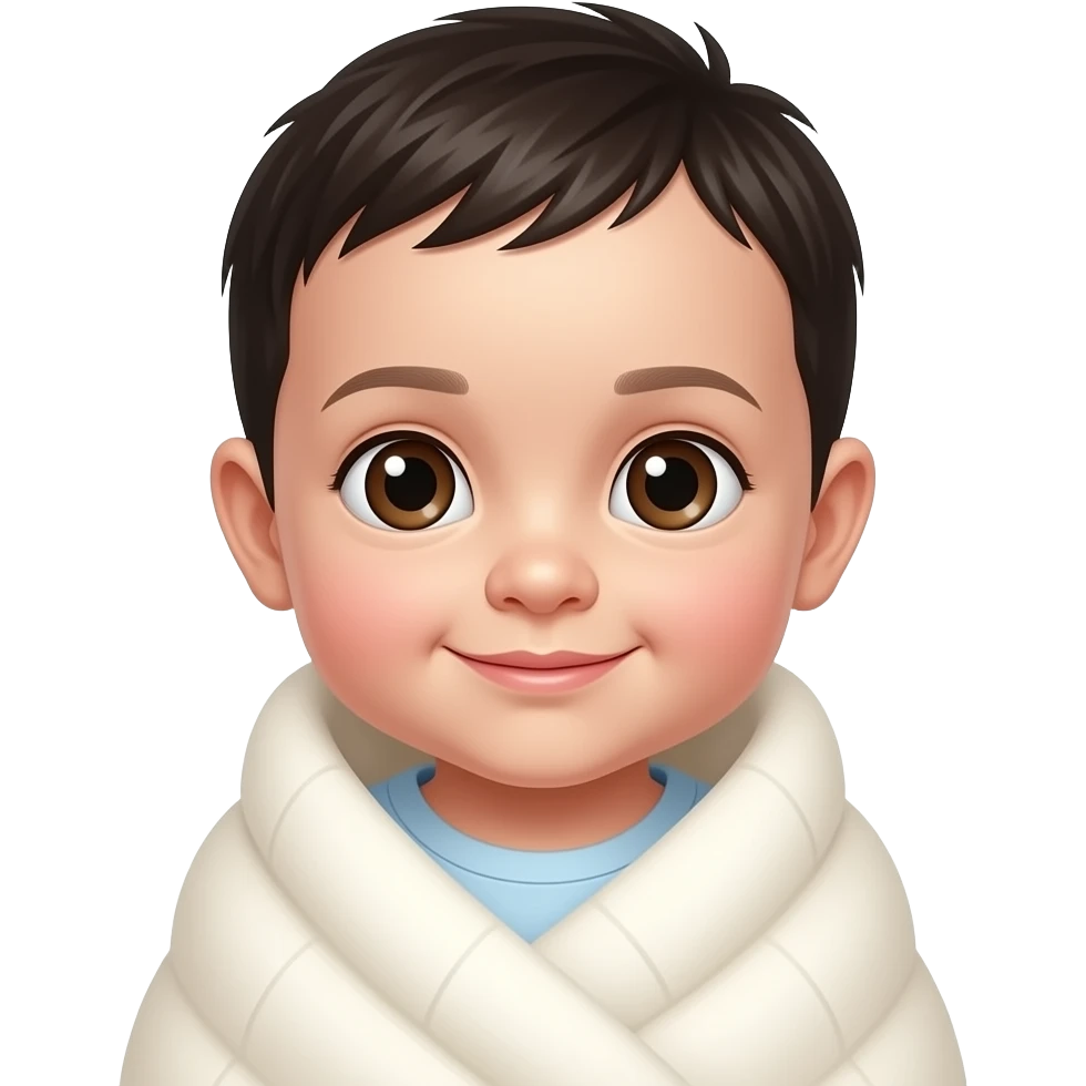 Baby with black hair and brown eyes swaddled in blanket emoji