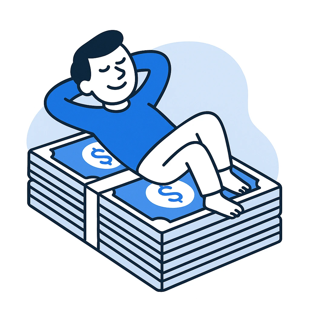 happy person napping on mattress of money emoji