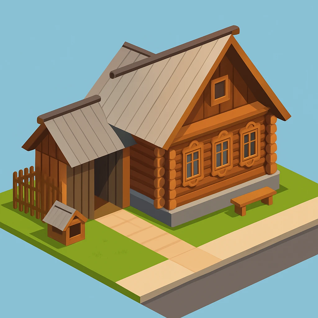 isometric illustration of the building. 3D isometric infographic design. Clean lines, bright and saturated colors, minimal unnecessary details. View from above at an angle (isometric), showing the roof, facade, and part of the surrounding area. Soft shadows, daylight lighting, no harsh contrasts. Background should be solid (blue, gray, or light tone). Add a small area around the building (roads, tiles, grass) so the building looks complete. Accurately represent the architectural features of the building (roof shape, facade, colors). Final style should be neat and polished, similar to posters or educational infographics. emoji