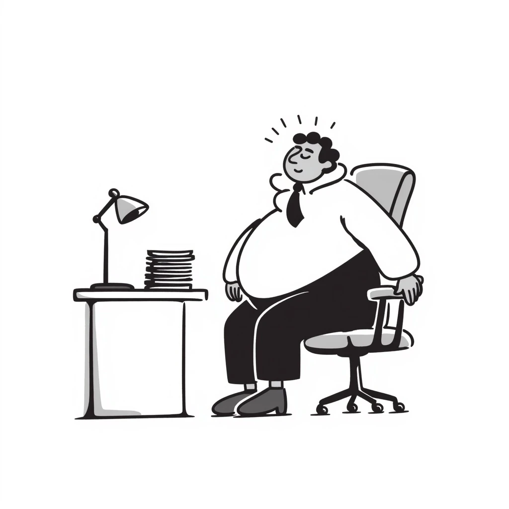 a fat man sleeping in an office chair, hand drawn doodle style emoji