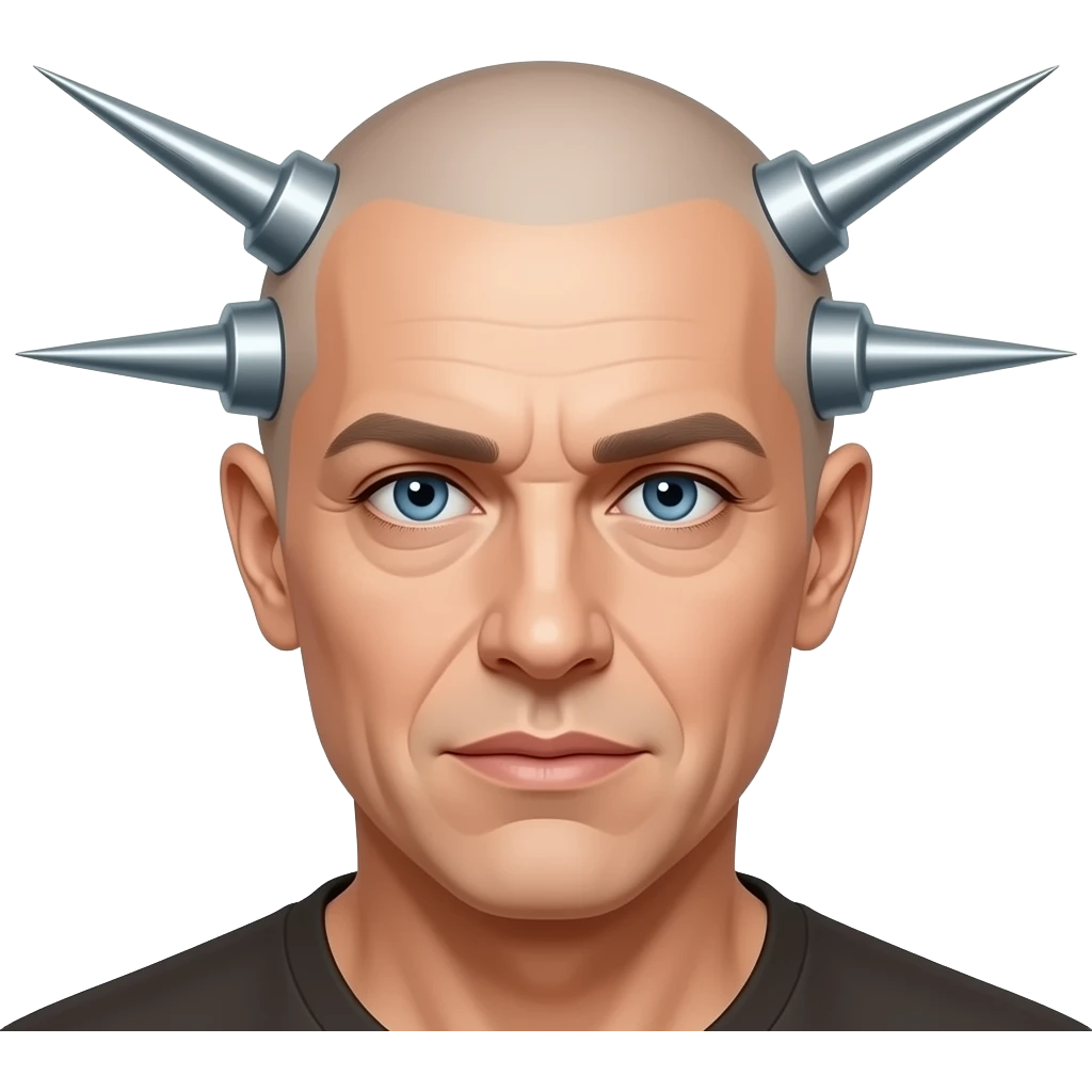 portrait of Deborah Harry shown balding in the style of HR Giger paintings, as on the cover of the album "Koo Koo", her head pierced with four large futuristic needles emoji