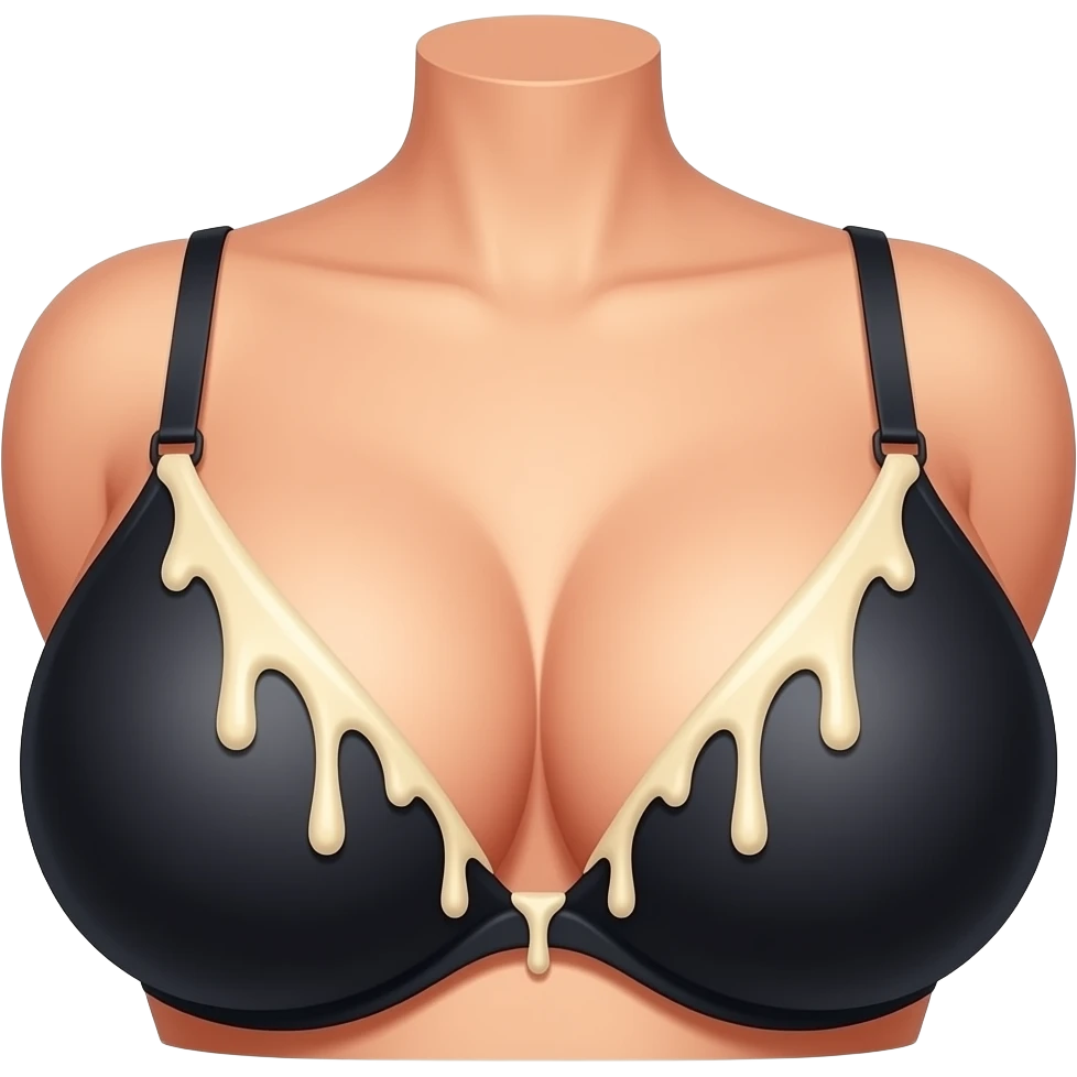 Really big boobs in black bra with cream dripping off of it. emoji