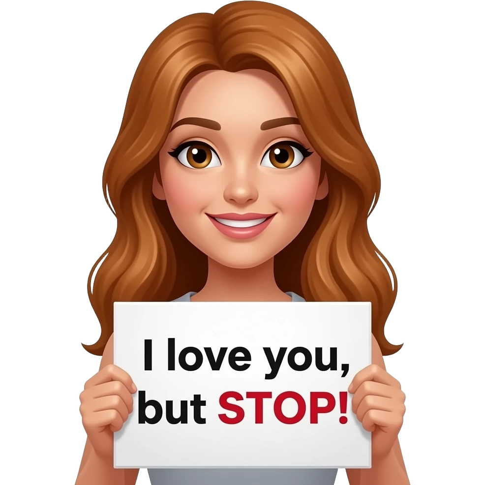 Sexy girl Kumquat holding sign saying “I love you, but STOP !” emoji