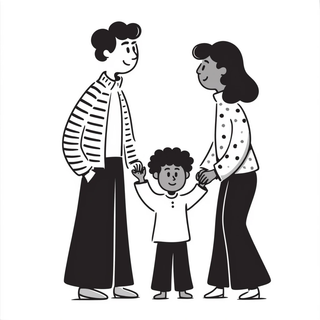 family with white dad, black mom, and black child emoji