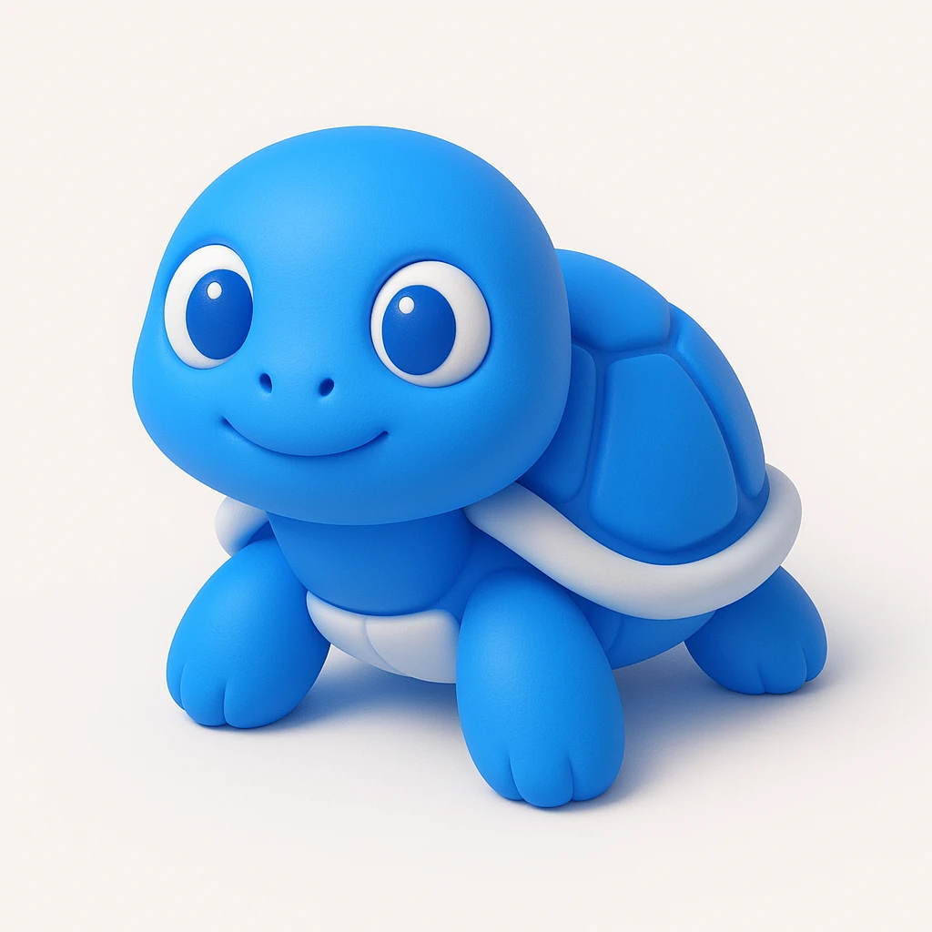 whimsical 3D green turtle with a round face, large expressive eyes and tiny paws emoji