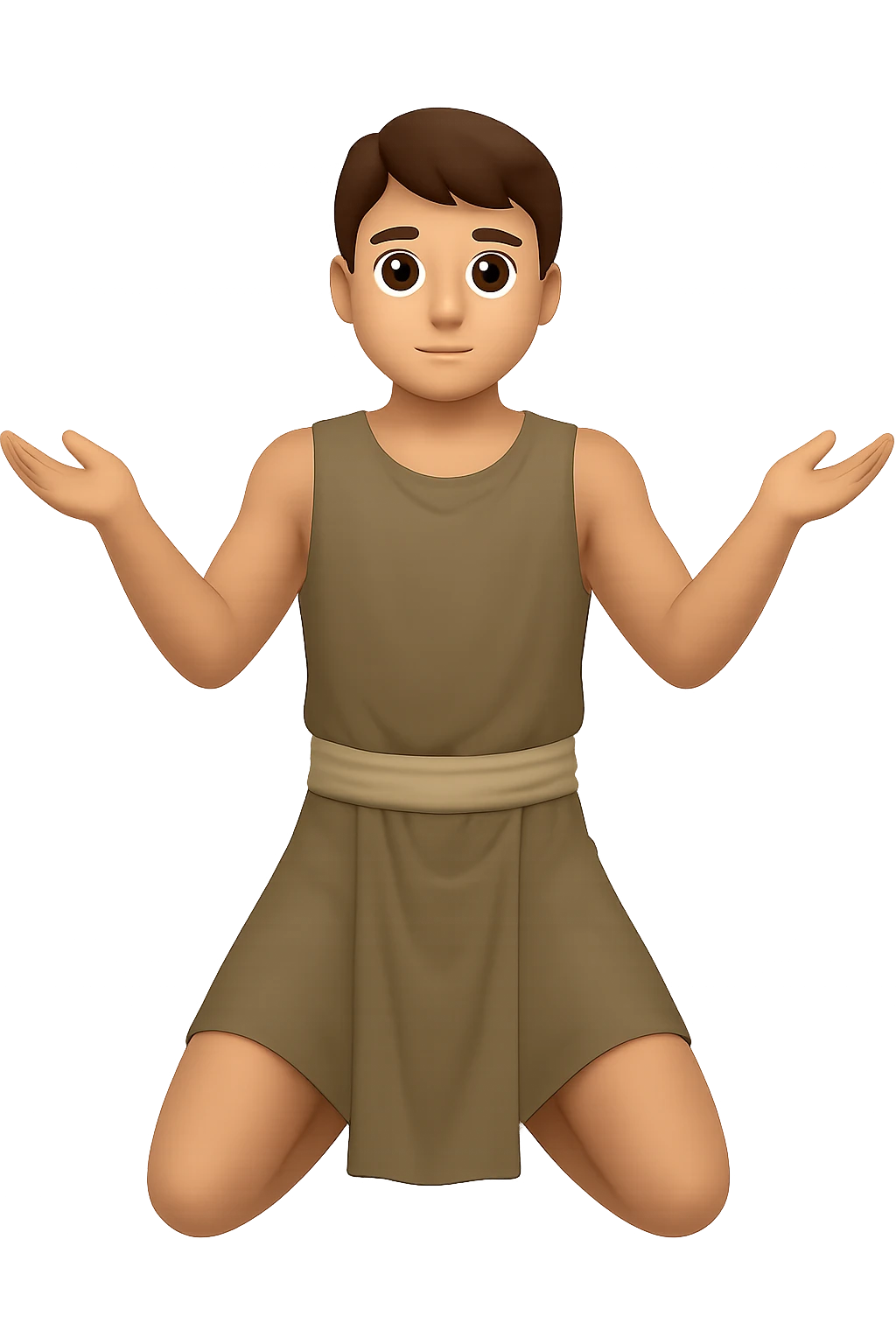 Remake this emoji in apple emoji style with brown hair and no silver handbands, fullbody apostle kneeling pose, variation 3. Keep the apple emoji style look and feel. emoji