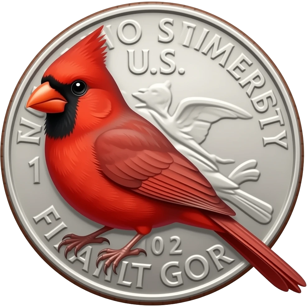 Size of a nickle Red cardinal bird emoji