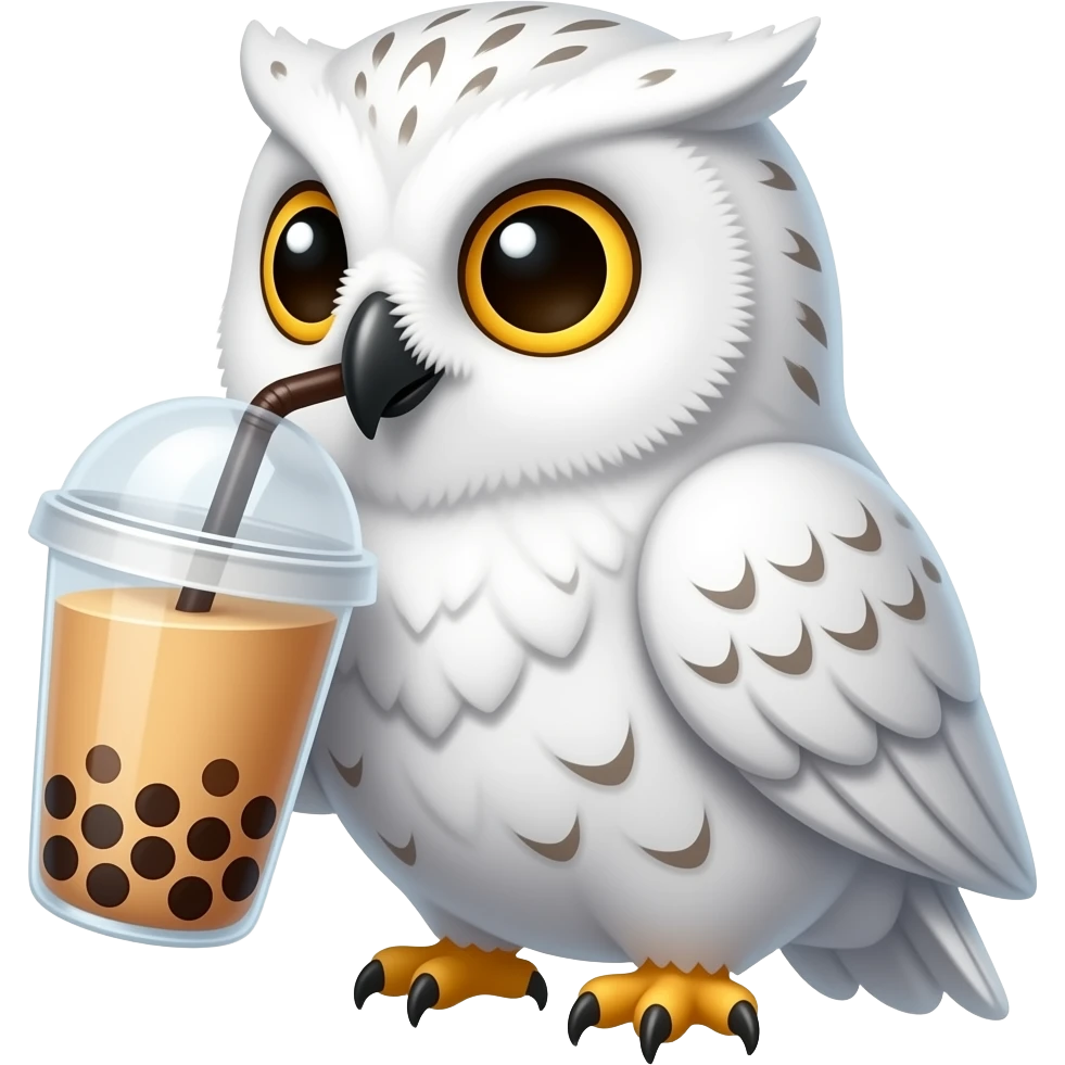 Bubble tea drinking white owl emoji