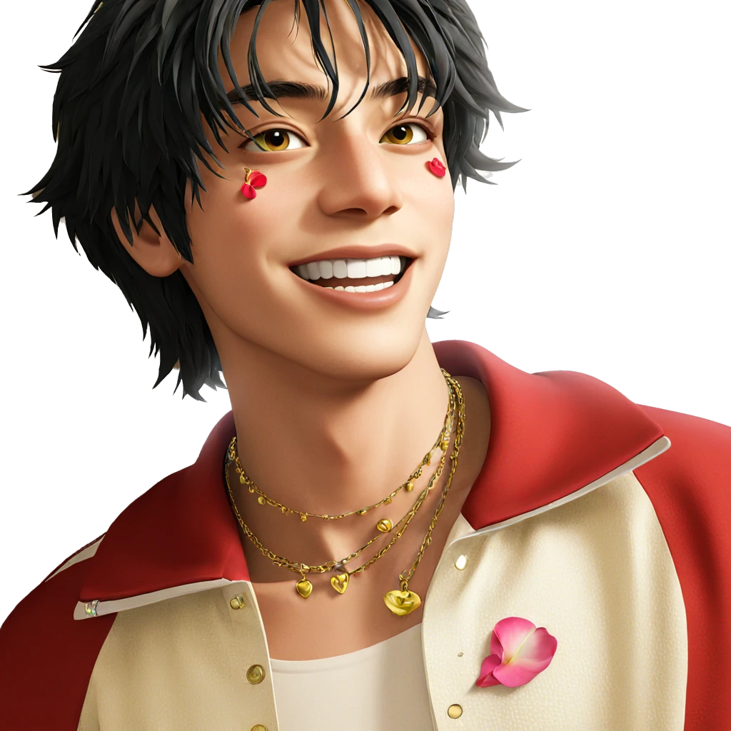 boy with necklace and petals emoji