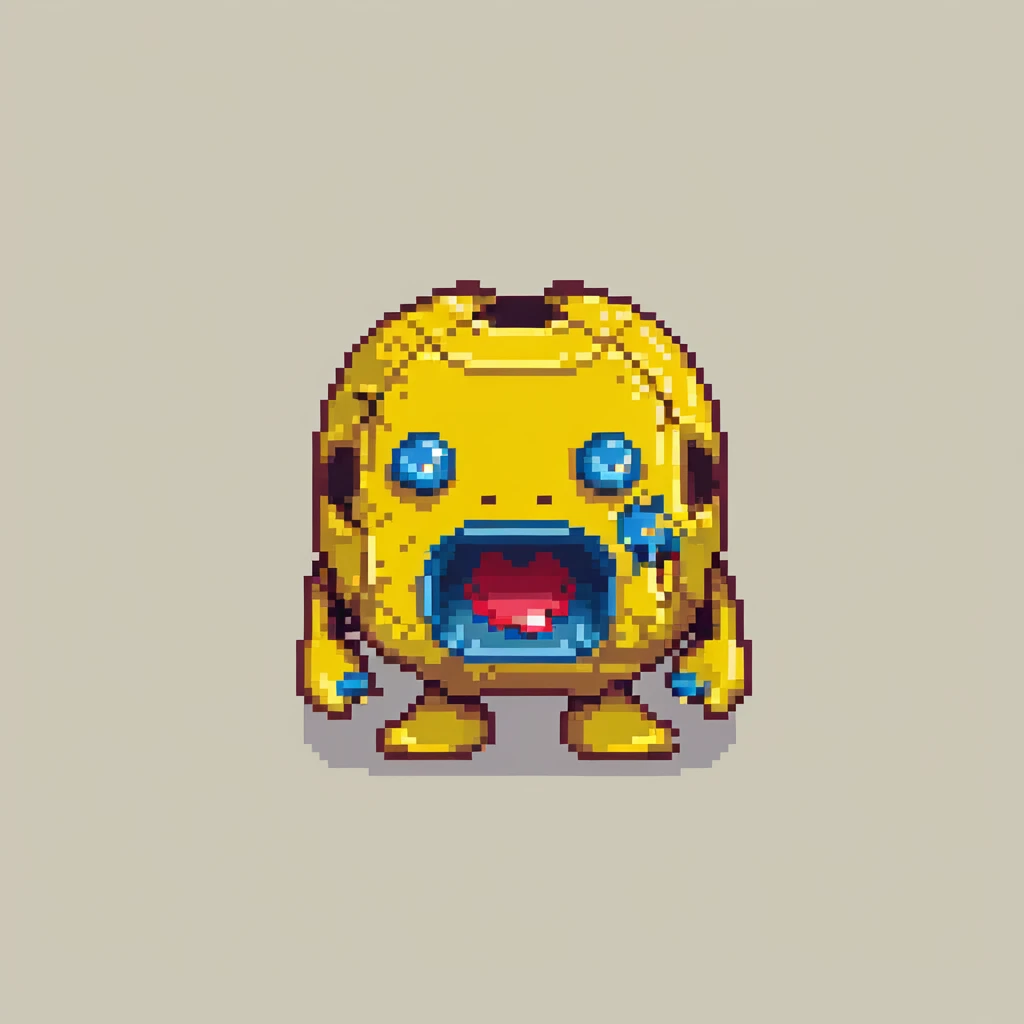classic yellow pacman character with open mouth in 8-bit style emoji
