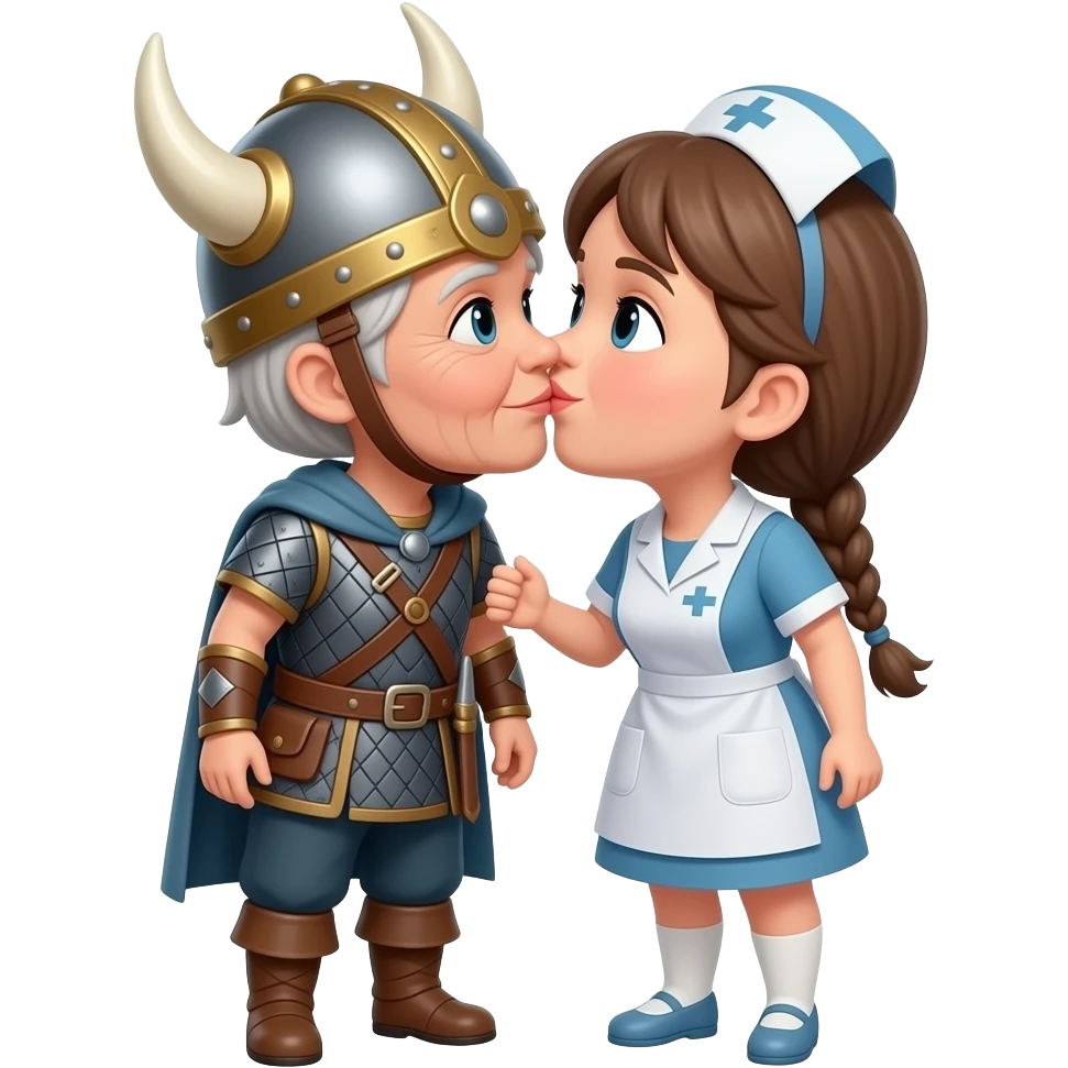 Viking helmet no strap on gray braids old woman kissing old woman shortest hair brunette old nurse emoji