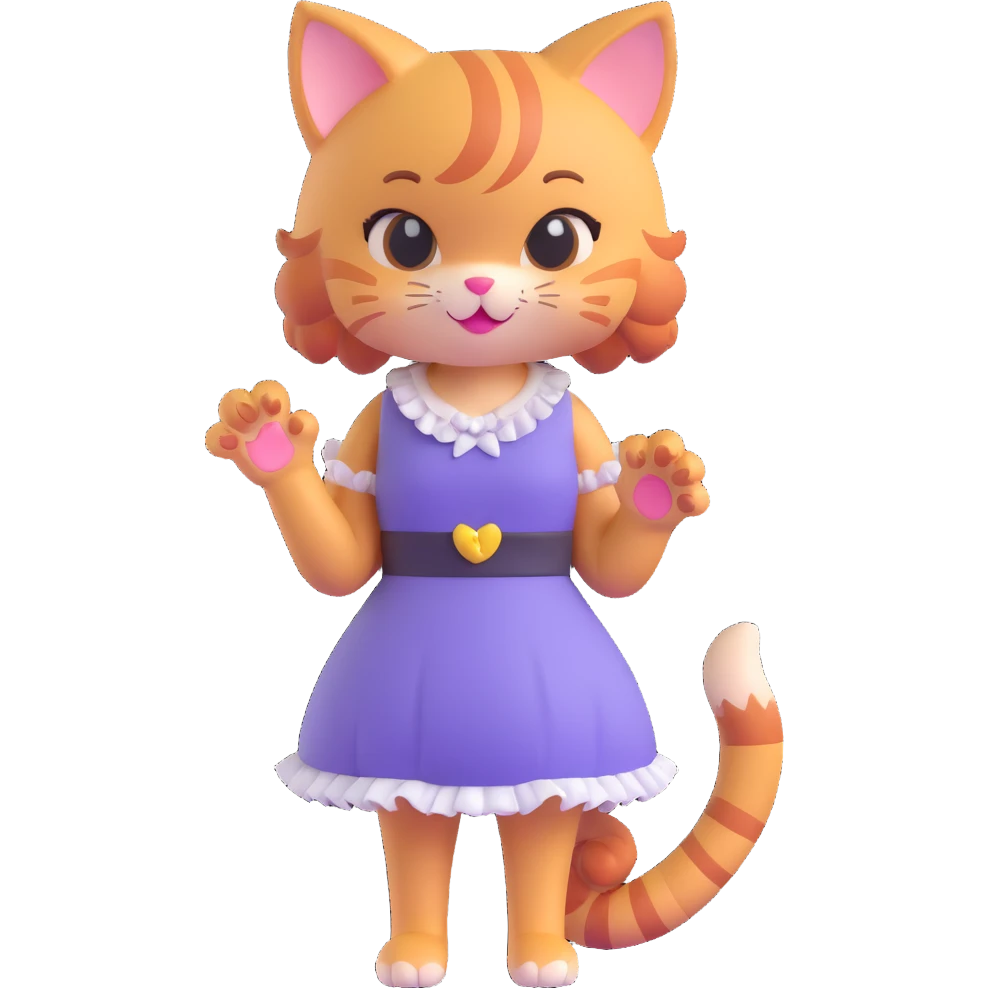 cute 3D cat girl, twin tails, winking, holding a paw up, frilly dress, sparkly background emoji