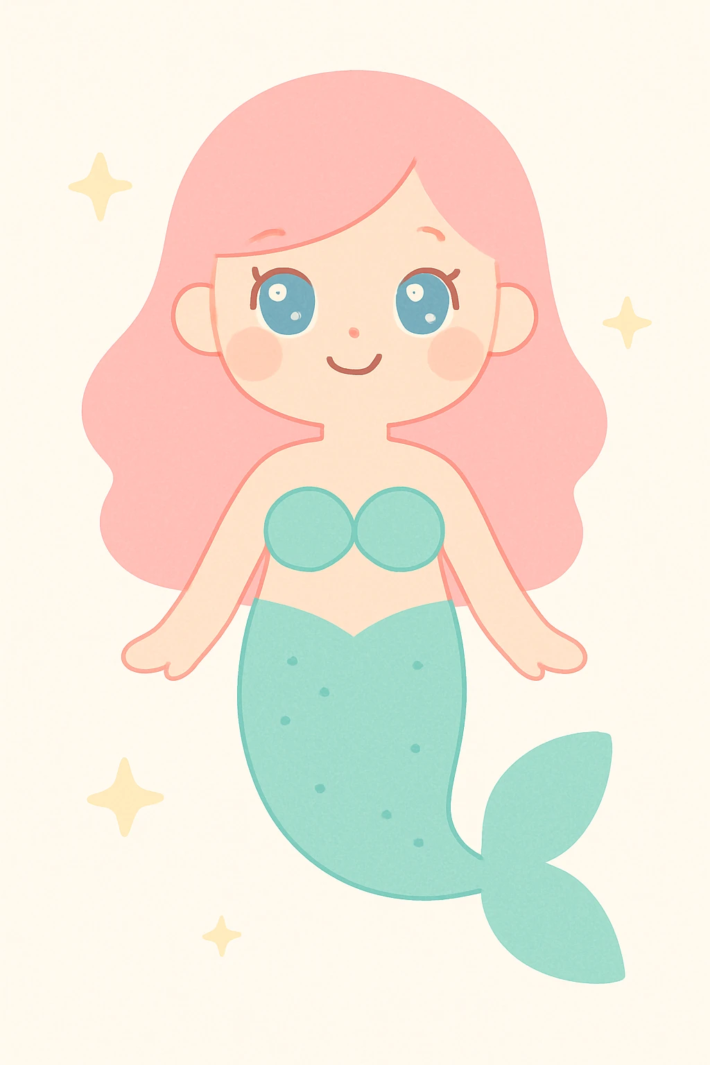 full length mermaid with pink hair, blue eyes, turquoise green tail emoji