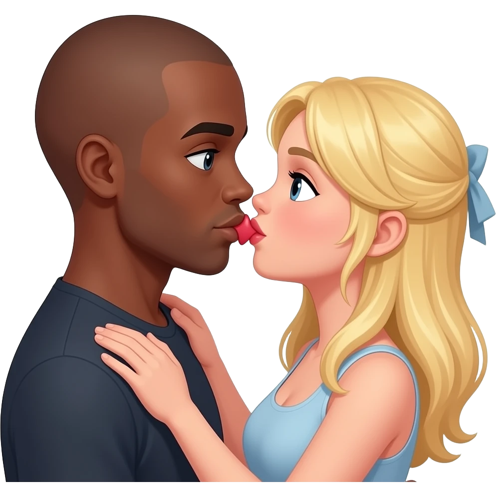 Blonde girlfriend making love to black boyfriend with bald head emoji