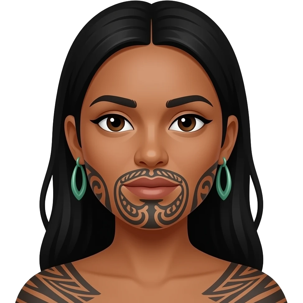Maori warrior female with moko Kauwae on chin and lips only dark skinned emoji