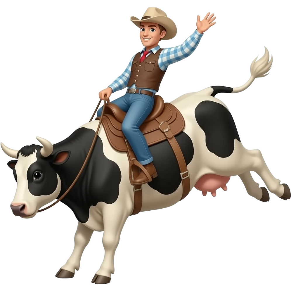 un home faisant du  rodéo sur une vache emoji