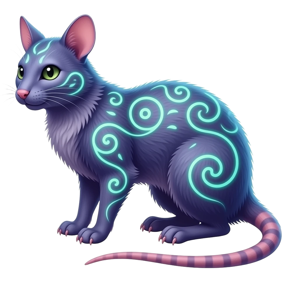 Exotic Neon-colored fantasy feline-rodent-marsupial-critter-vernid-fursona animal creature full body with intricate markings emoji