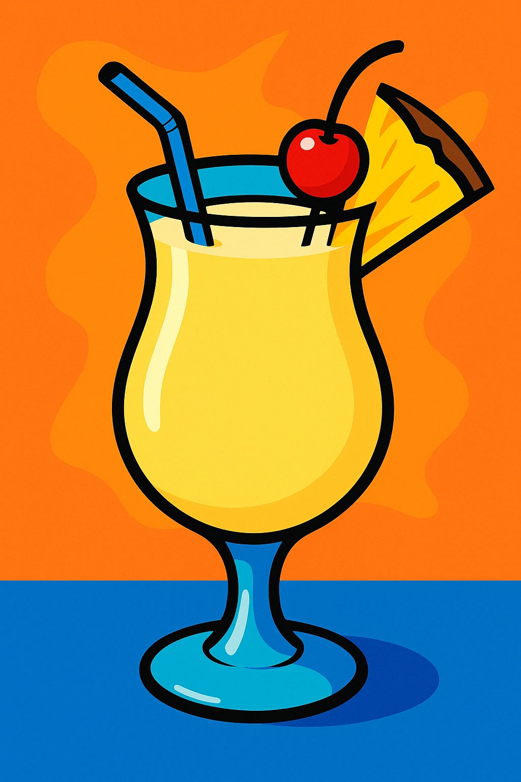 classic pina colada glass, creamy yellow drink, pineapple wedge and cherry garnish, refreshing look emoji
