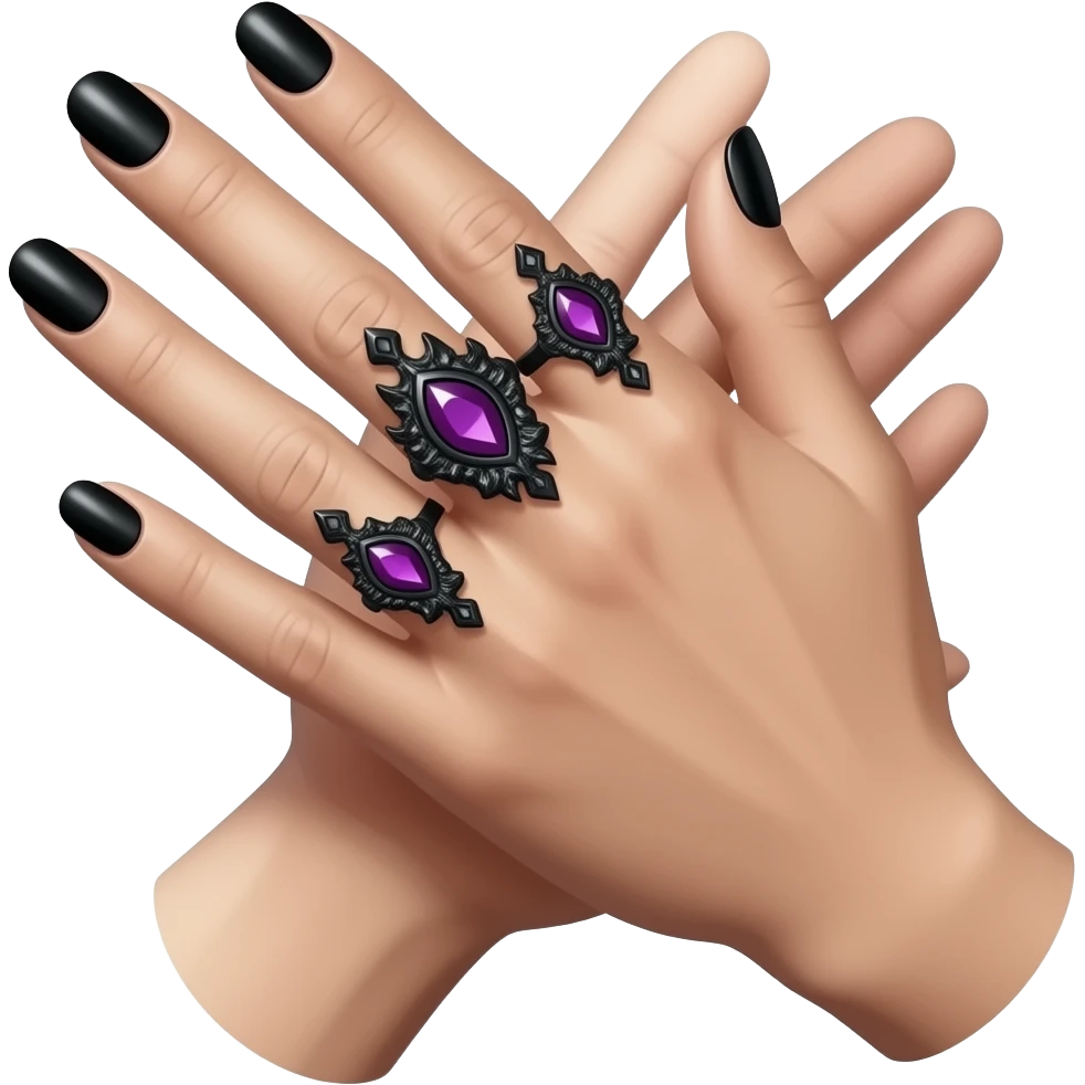Hands clapping, with black nailpolish and black Gothic rings on one hand  with black and purple gemstones. emoji