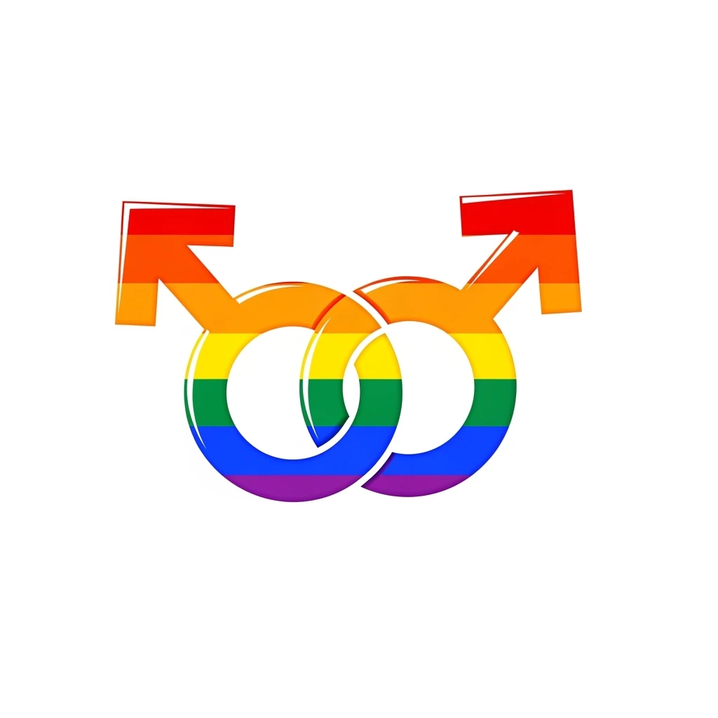 gay pride two interlocked male symbols, rainbow colors, clean and modern emoji