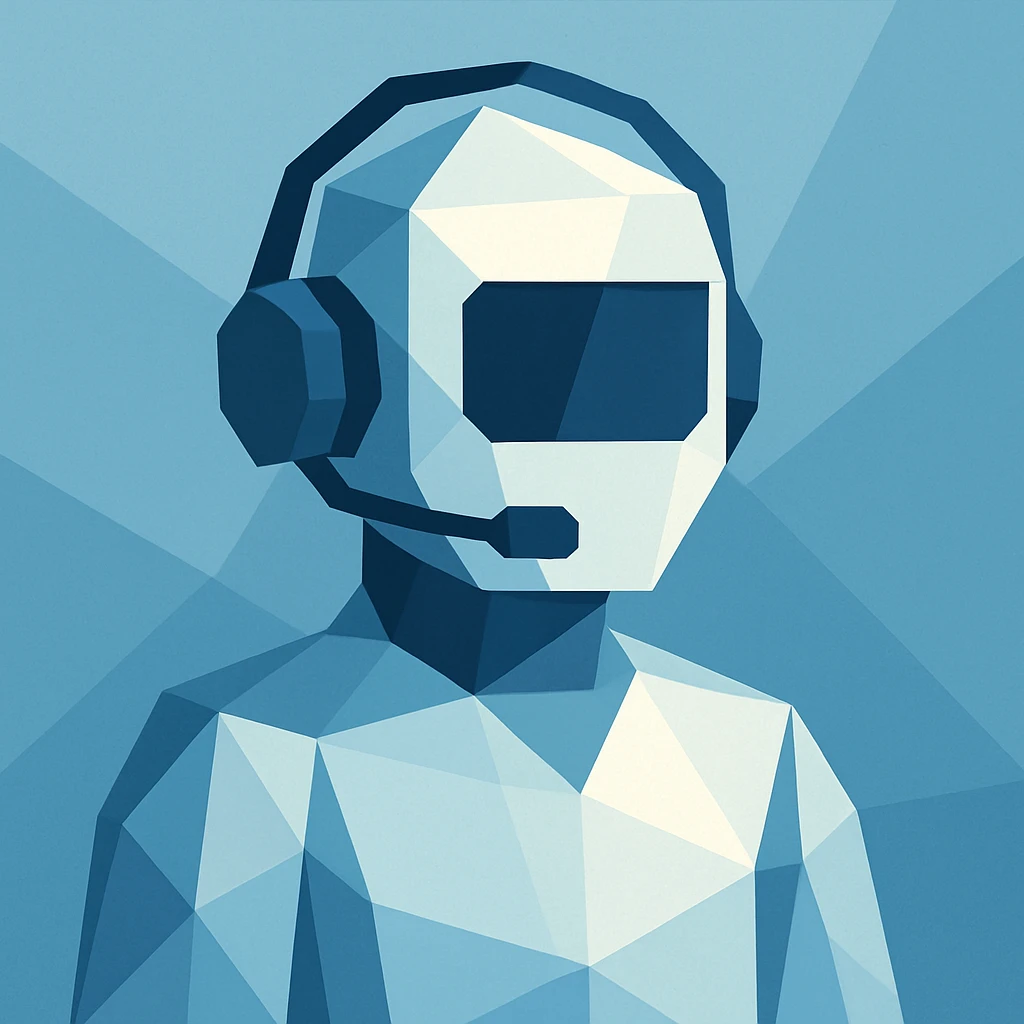 supervisor AI agent, modern style, minimalist robot with headset, clean lines, blue and white color scheme emoji