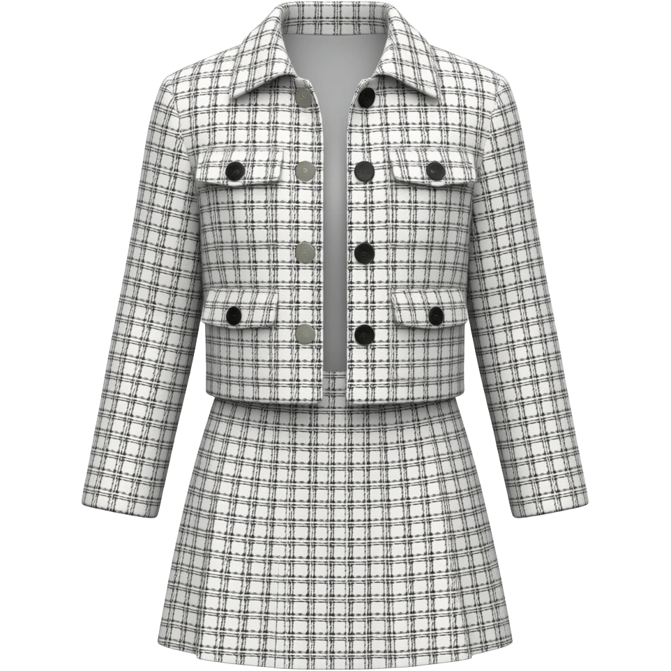 White and black tweed jacket and skirt set emoji