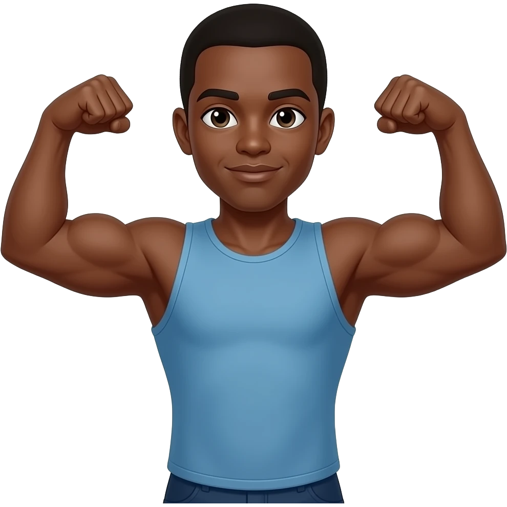 Black man double arm flex emoji