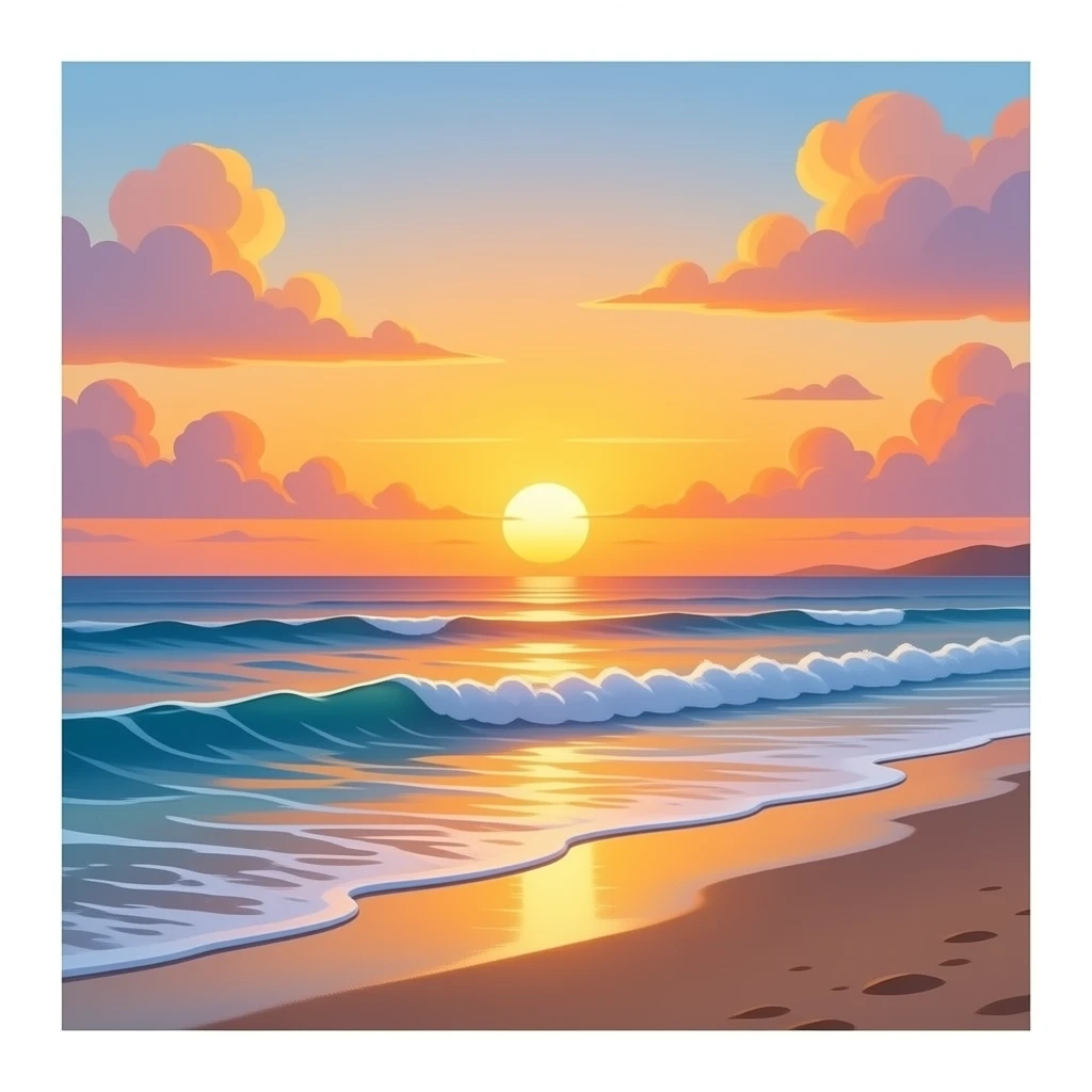place on the sea or beach with sunset emoji