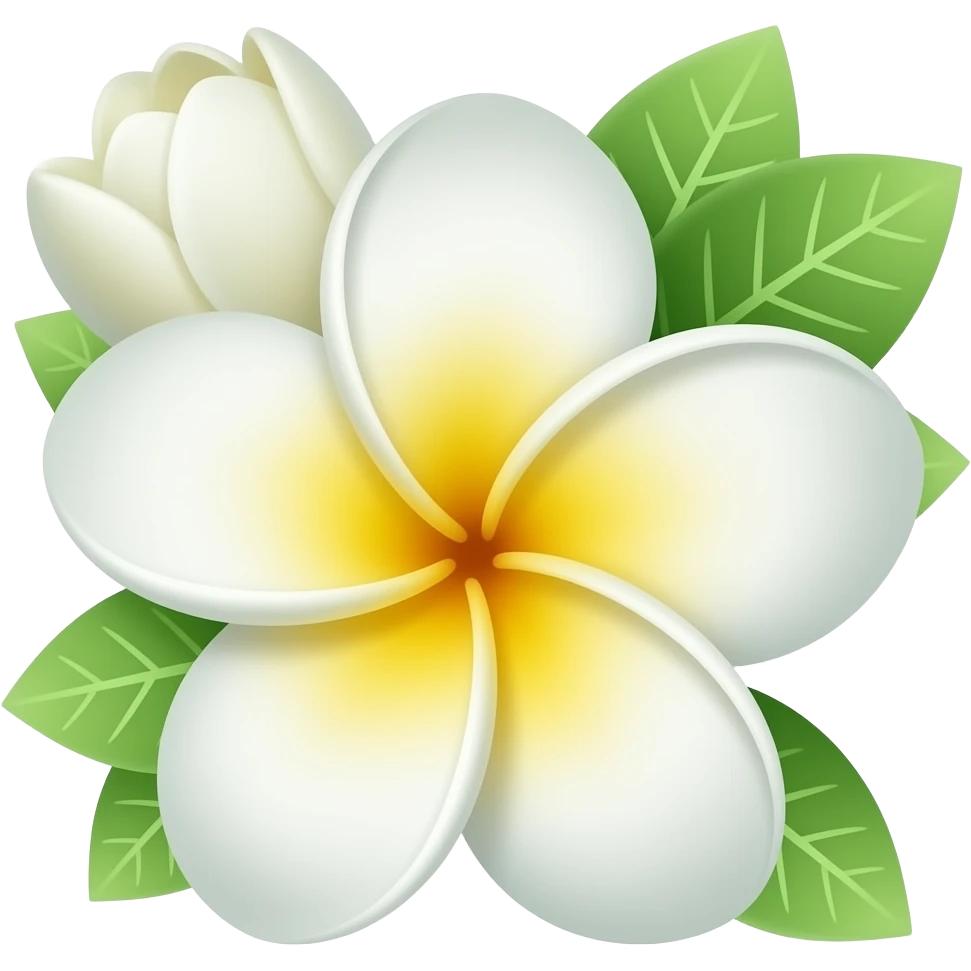 White Frangipani (Plumeria Flower) with Green Leaflets make it beautiful emoji