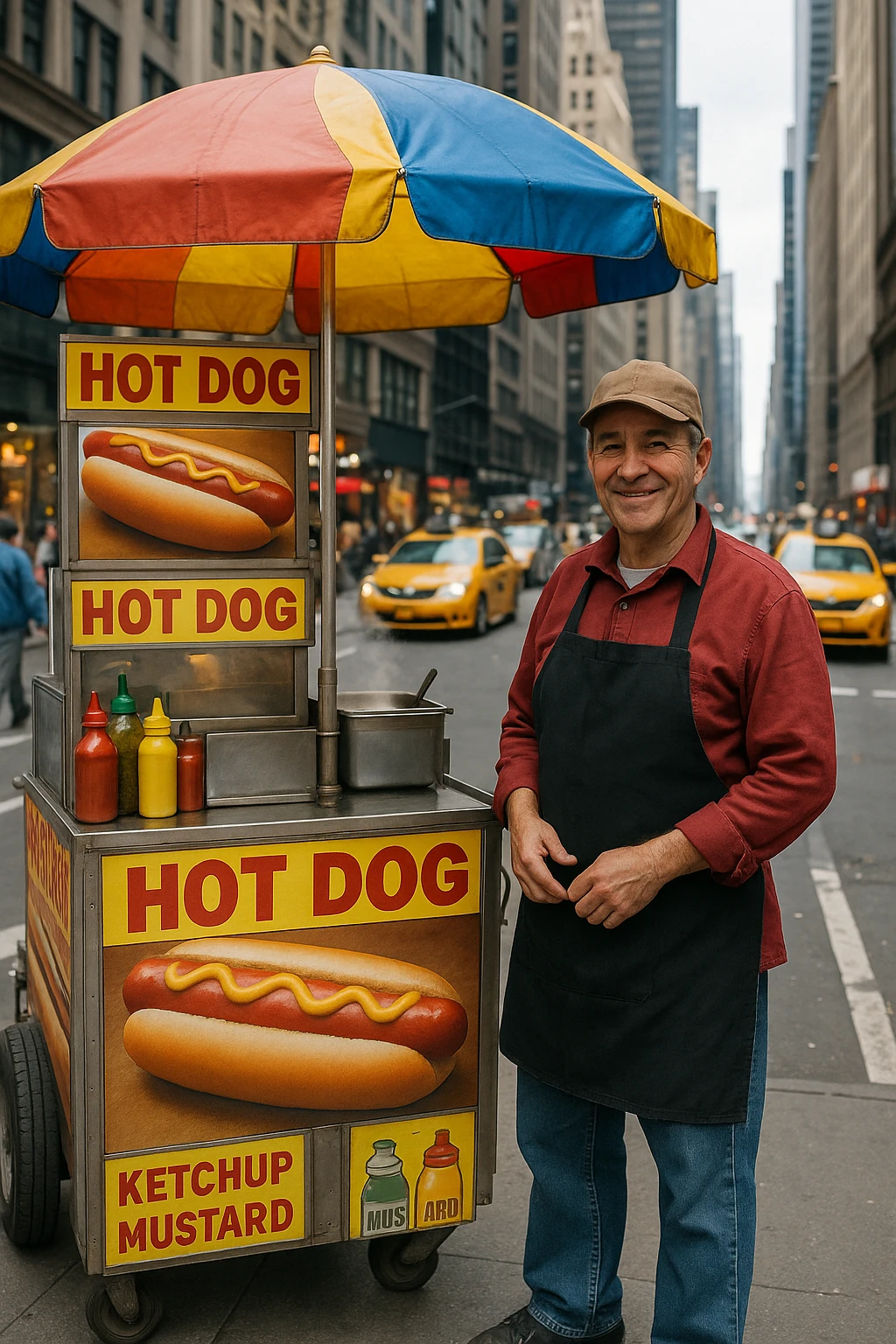 hotdog seller in New York with cart emoji