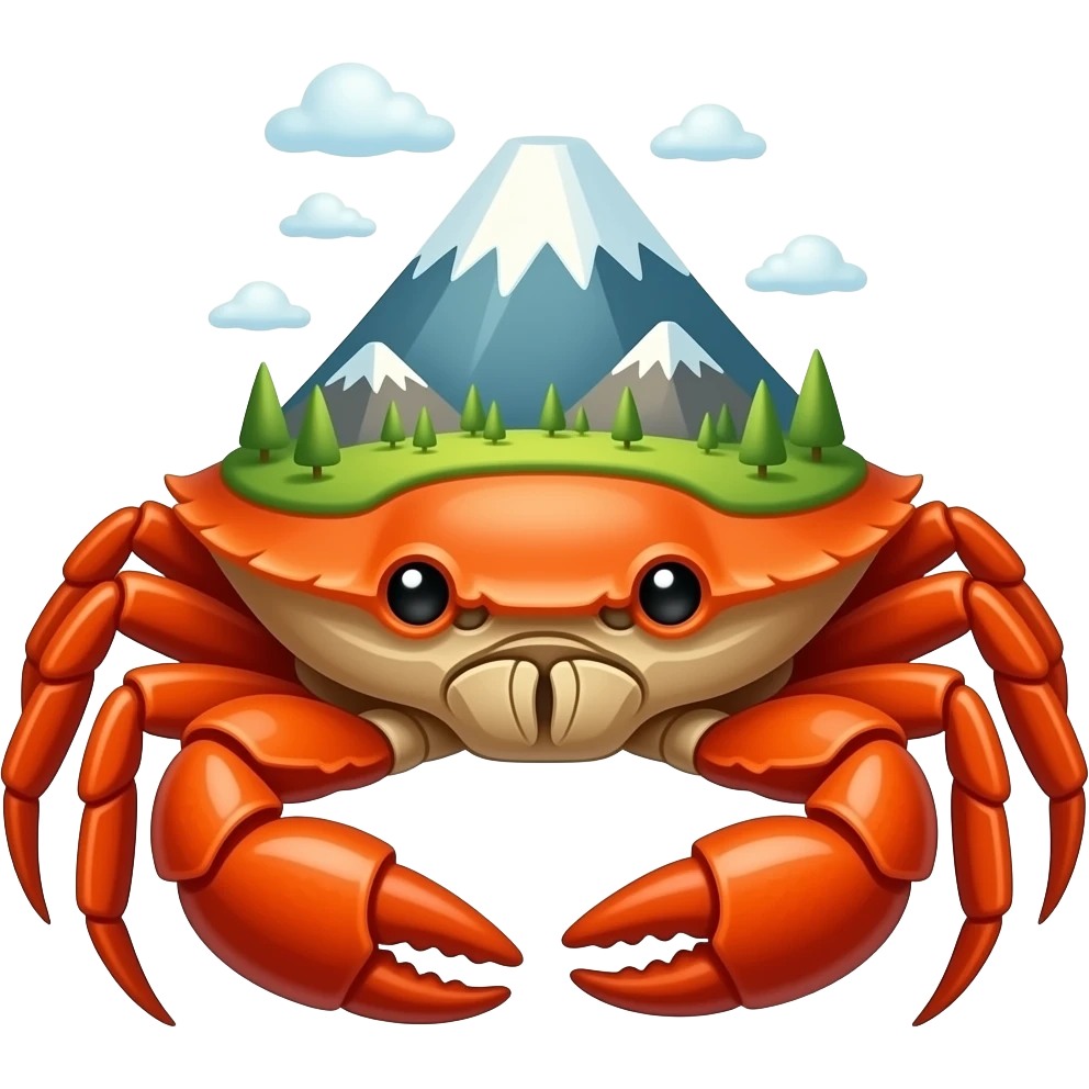 A mountain on a crab's back emoji