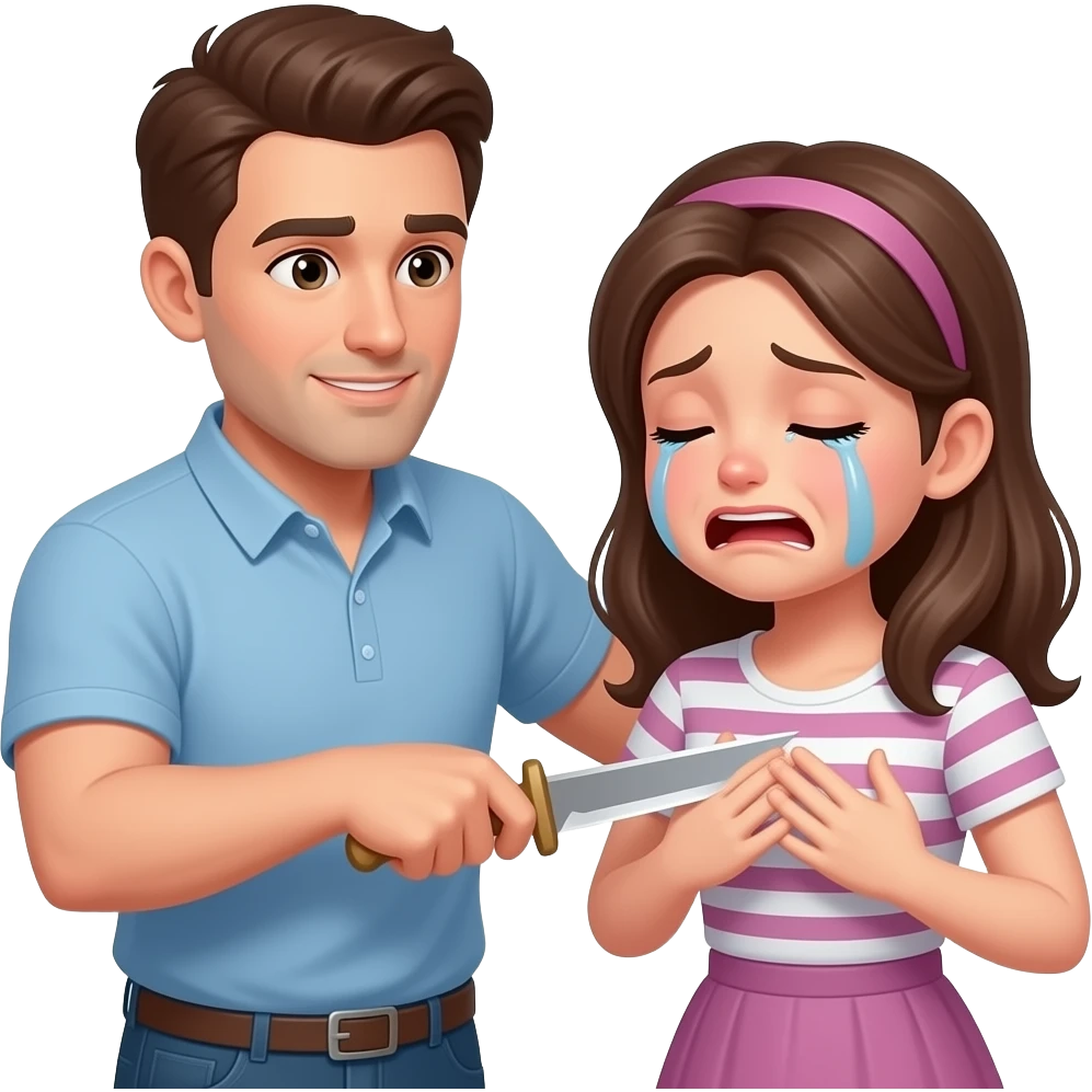 A guy stabbing a girl in the boobs the girl crying emoji