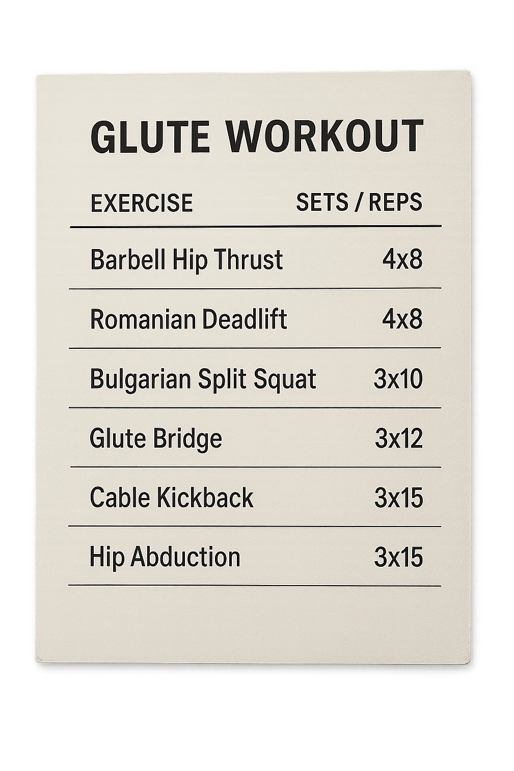 scheda di allenamento glutei con le reps scritte (tipo 4x8 ecc), iperrealistico 4k emoji