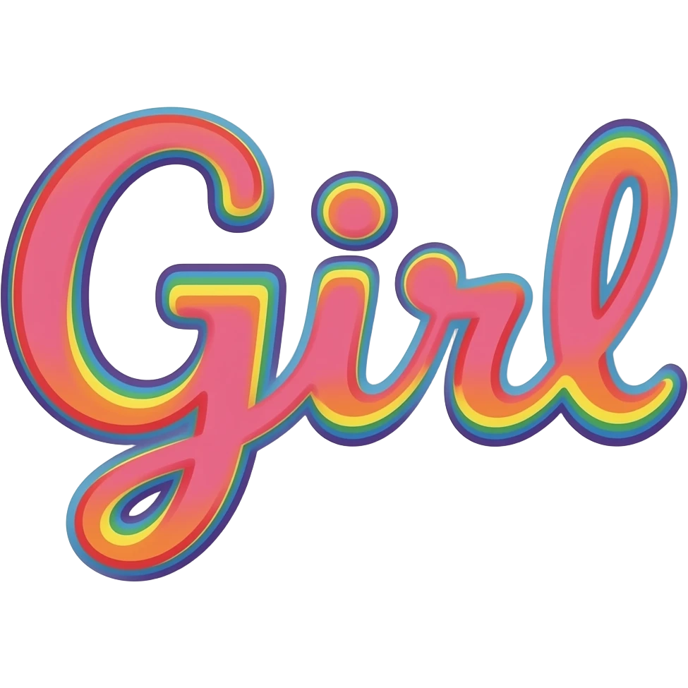 name "Girl" in raspberry pink, 3D style typography lettering, each color of the rainbow as a border outlined around each letter, isolated, 3d rendering, no emoji icons no emoji faces and must have no human figures emoji