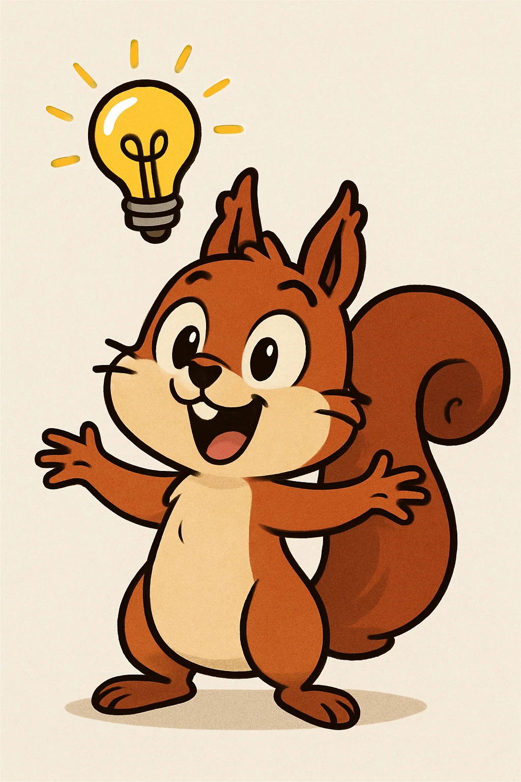 a squirrel with a lightbulb above its head, looking excited, cartoon style emoji