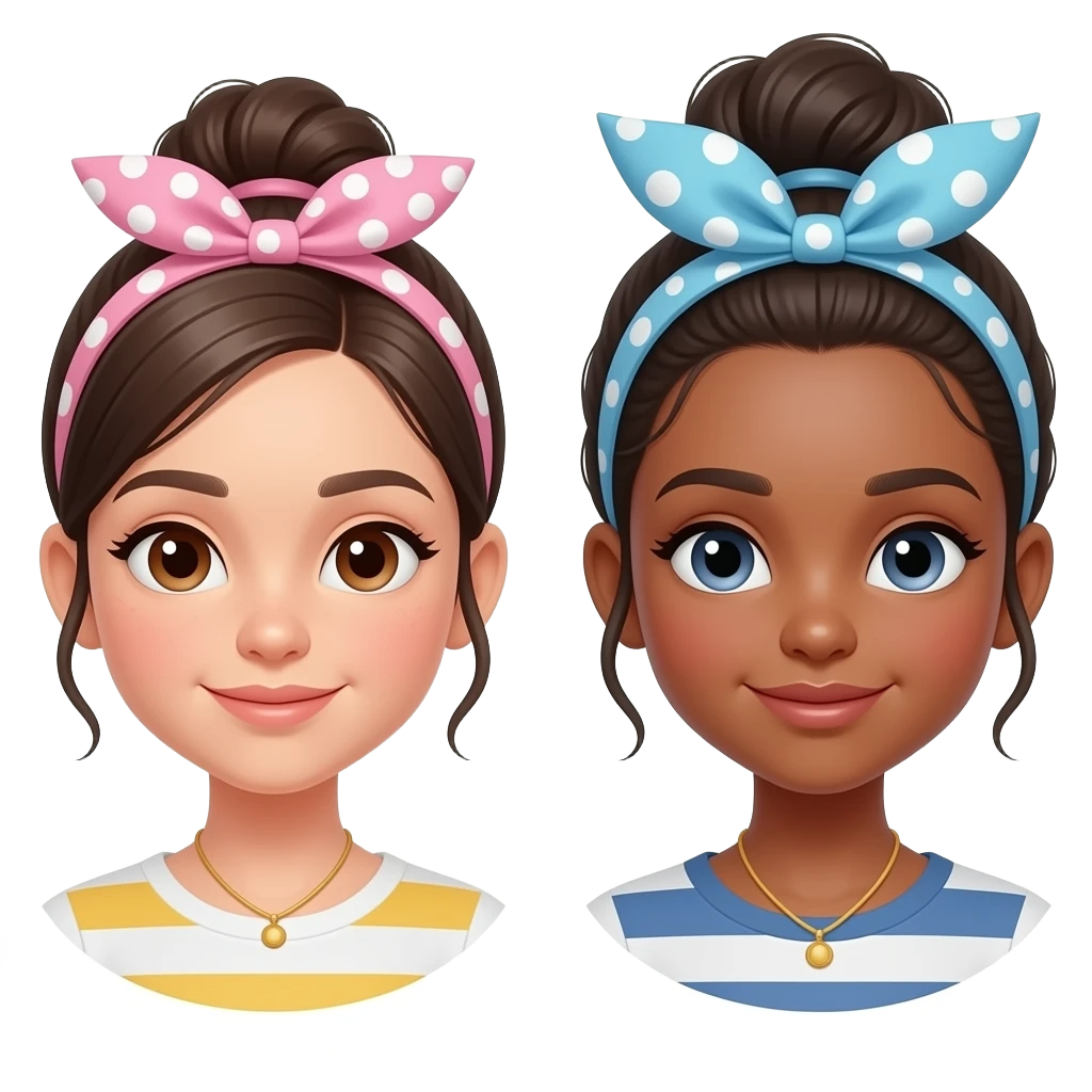 different girl with hair band and bun emoji