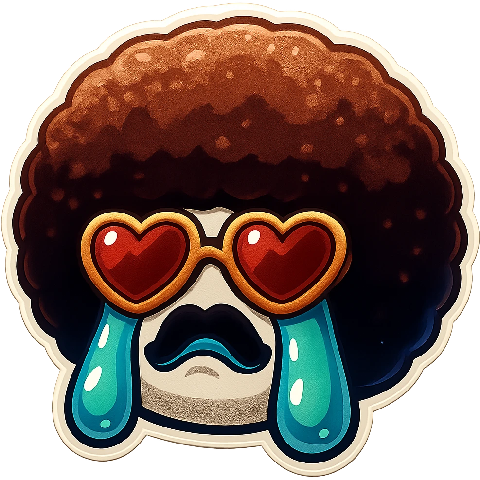 White circle face, afro, heart glasses, Crying with large tears emoji